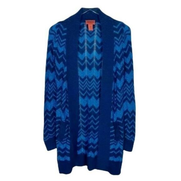 Missoni for Target Long Open Cardigan Navy Blue Chevron Pattern Sz Small Pockets - Picture 1 of 4